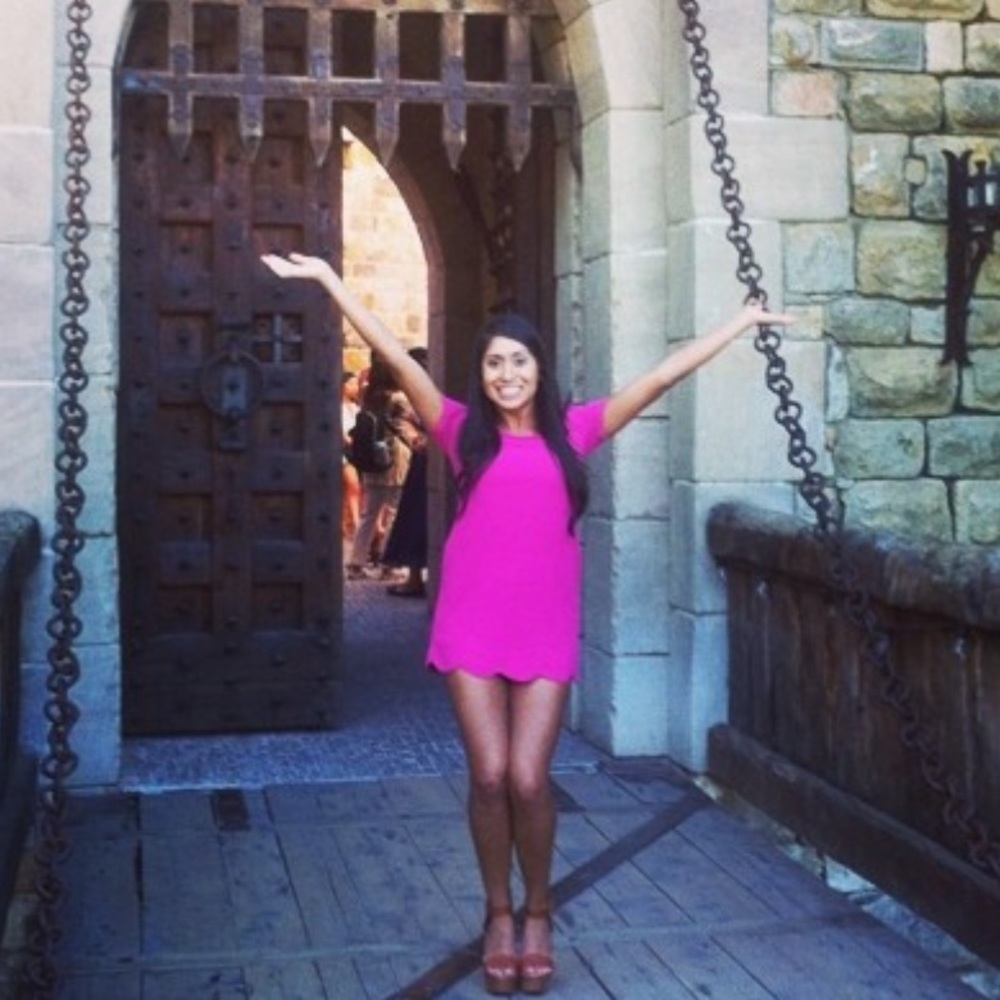 Scalloped pink mini dress in small